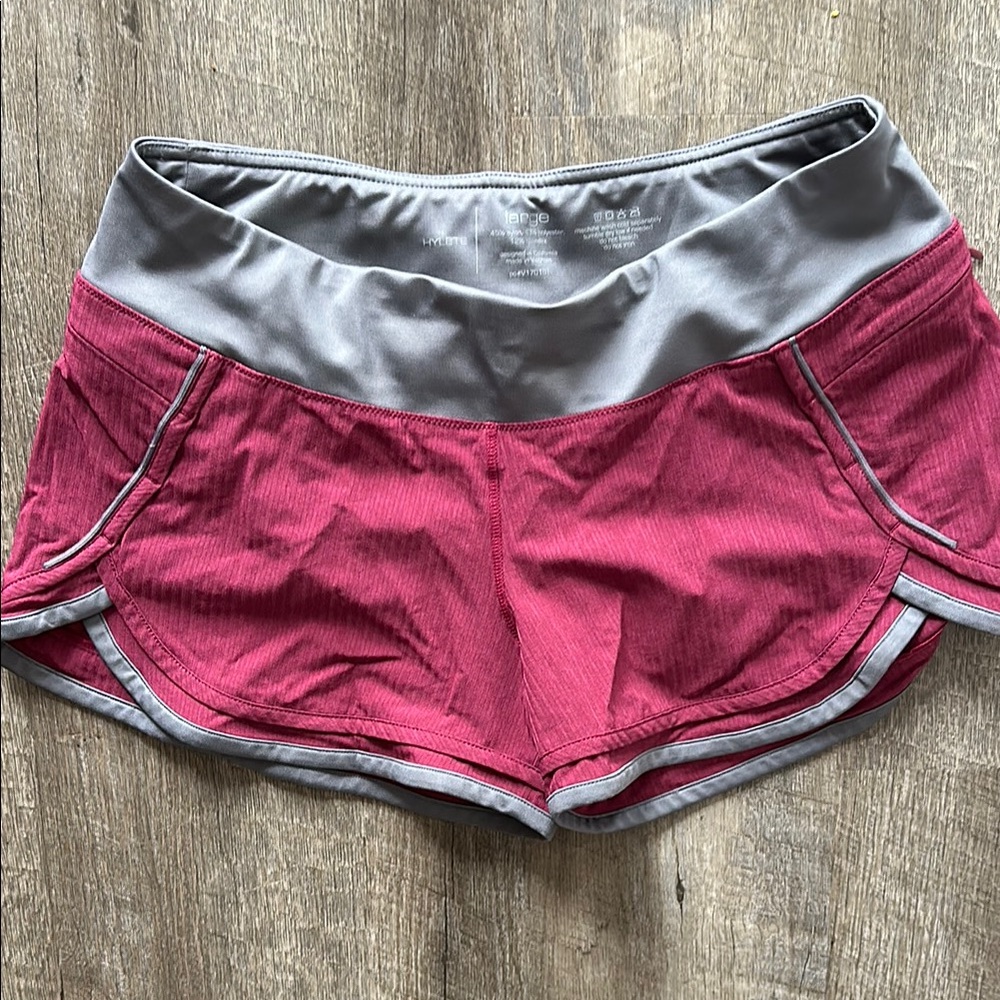HYLETE Marron and Gray Athletic Shorts Moisture-Wicking Comfort (Ladies Large)